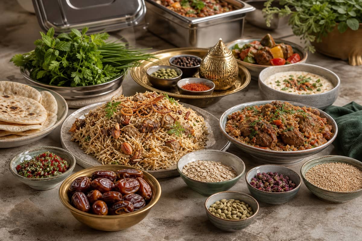 A local food spread representing the Walad Almadinah experience