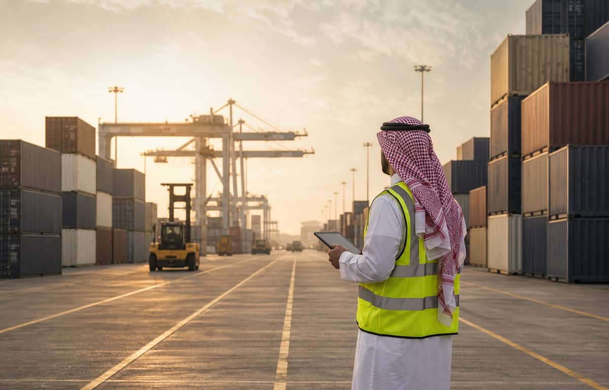 ساحة حاويات تمثل أعمال الاستيراد والتصدير وتنسيق حركة التوريد